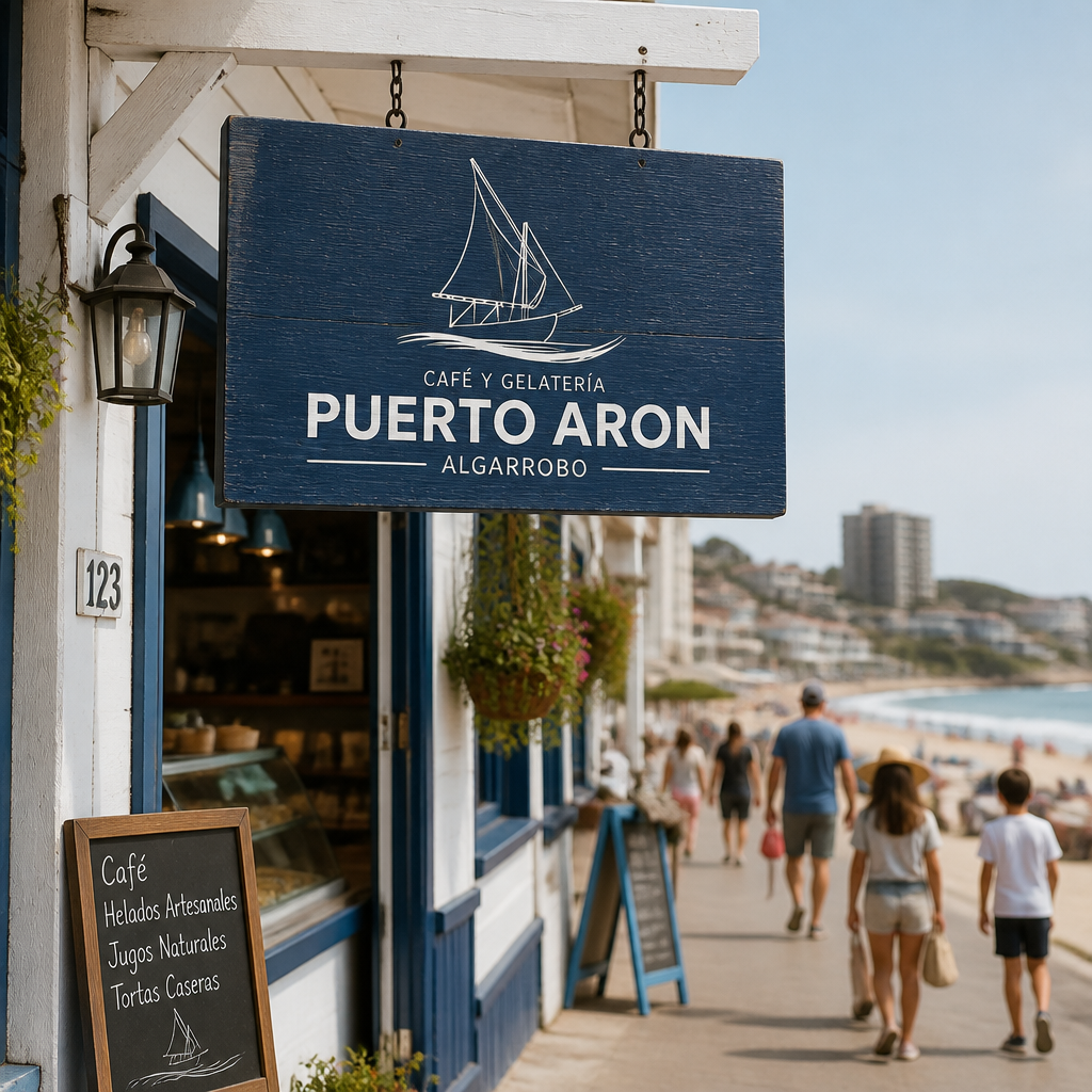 Rediseño Puerto Aron · Branding cafetería heladería · Algarrobo, Chile
