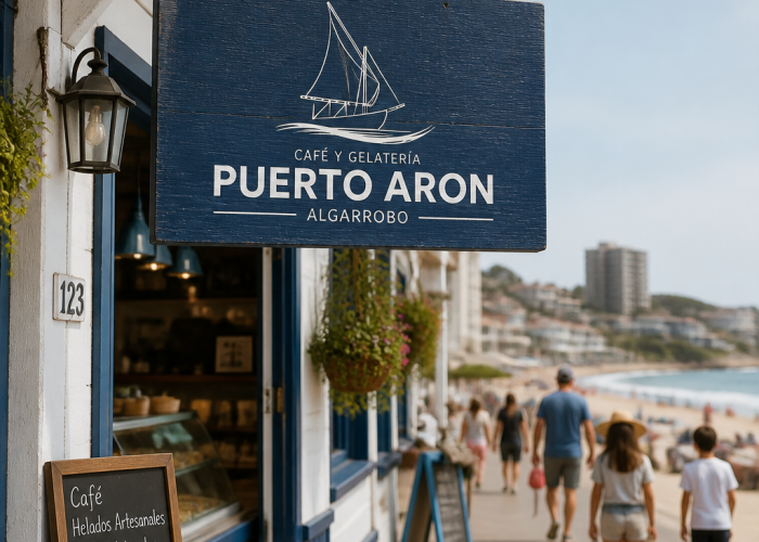 Rediseño Puerto Aron · Branding cafetería heladería · Algarrobo, Chile