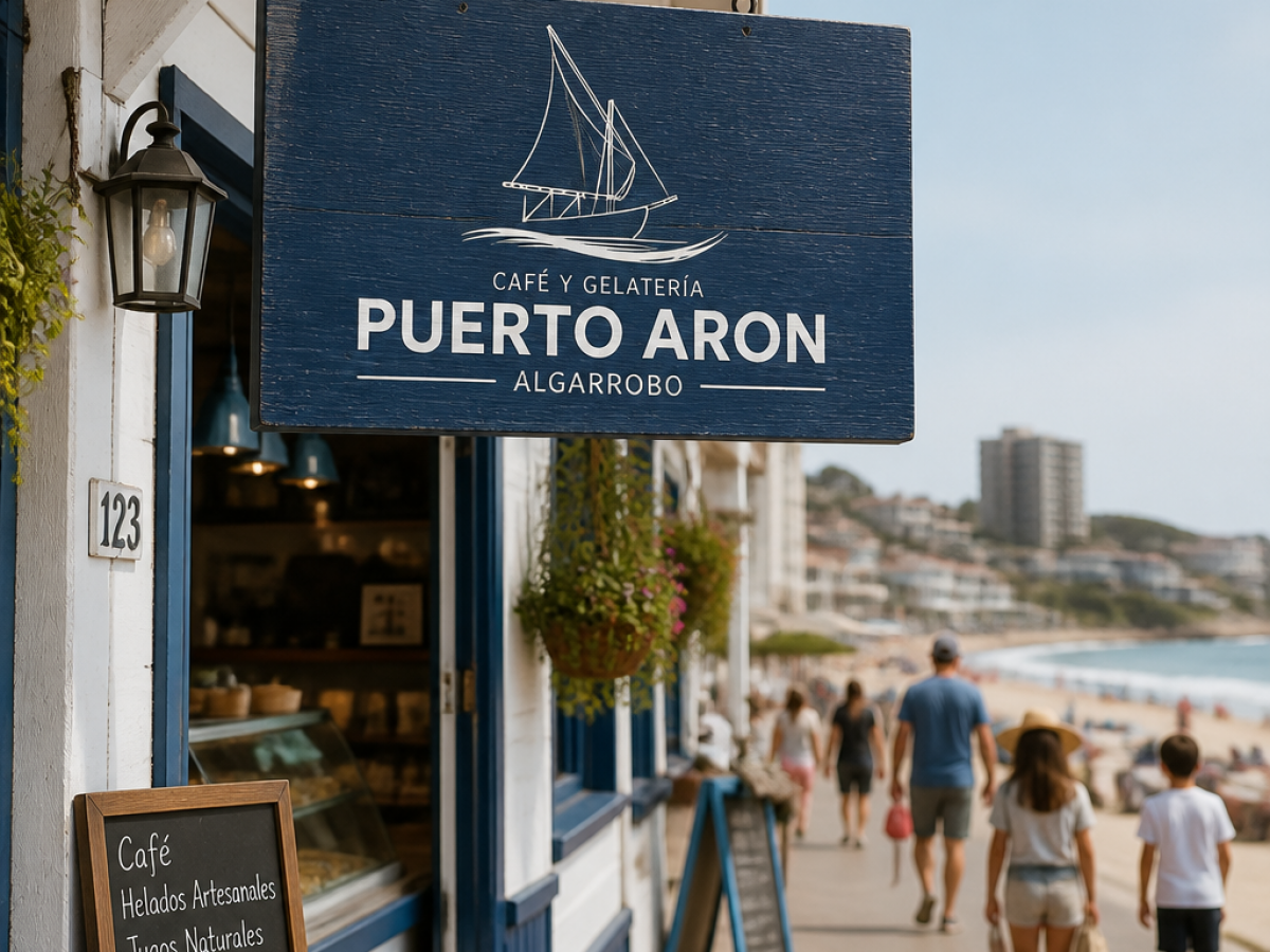 Rediseño Puerto Aron · Branding cafetería heladería · Algarrobo, Chile